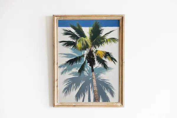Palm Tree Print, Trendy Coastal Oil Painting