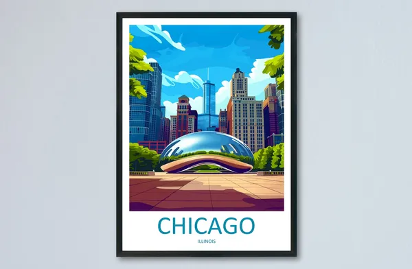 Chicago Travel Poster, Millennium Park Illinois