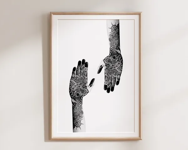 Mehndi Decor Boho Black and White Poster Print