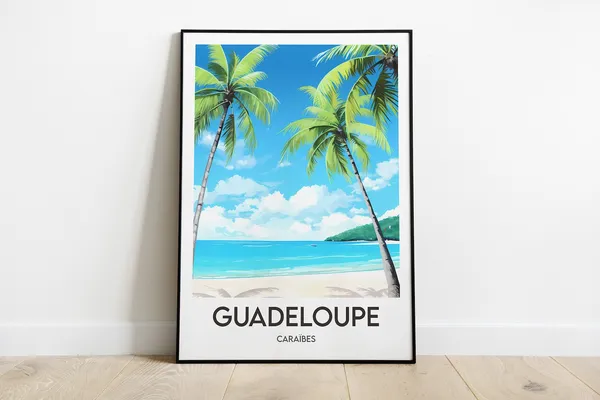 Guadeloupe Caribbean Travel Poster, Paradise Beach