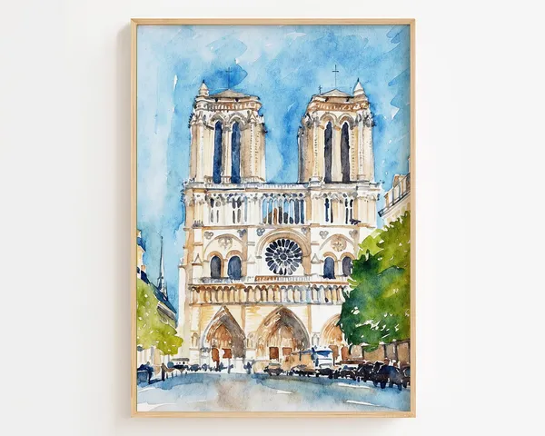 Paris Notre Dame Cathedral Watercolor Travel Poster