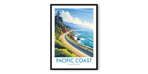 Pacific Coast Travel Poster, Road Trip Art Print