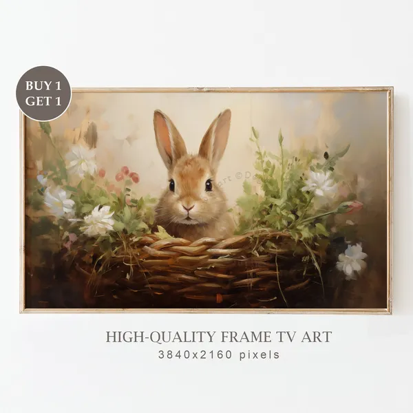Vintage Easter Bunny Antique Oil Painting Art Print