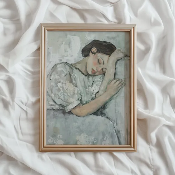 Woman Portrait Vintage Wall Art Print, Neutral Rustic