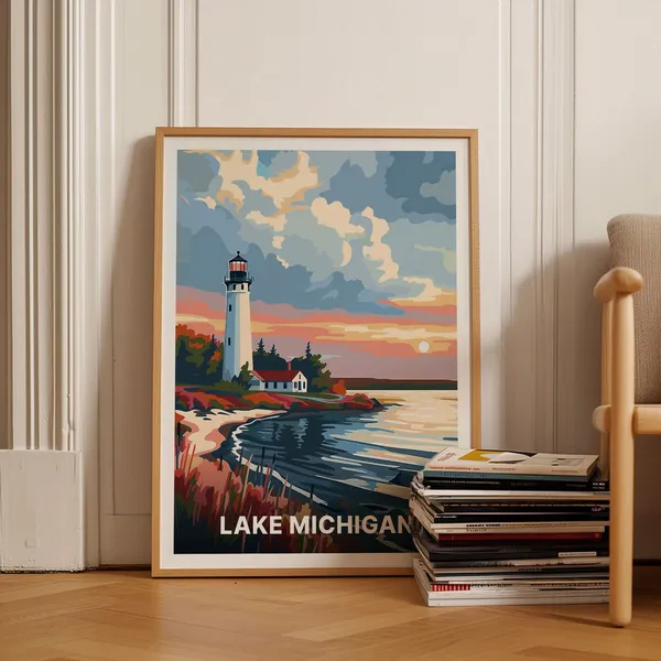 Lake Michigan Travel Poster, Scenic Wall Art Print