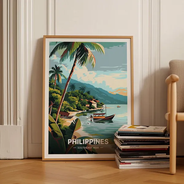 Philippines Travel Poster, Scenic Landscape Illustration