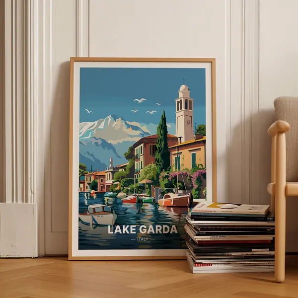 Lake Garda Travel Poster, Italian Lake Landscape