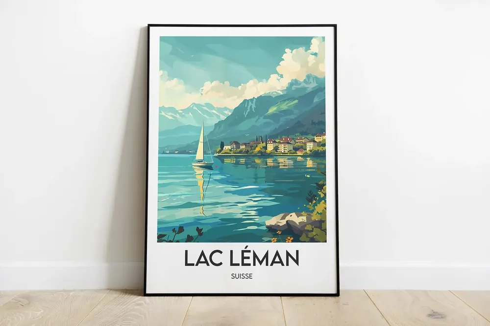 Lake Geneva Switzerland Travel Poster, Tourism Souvenir