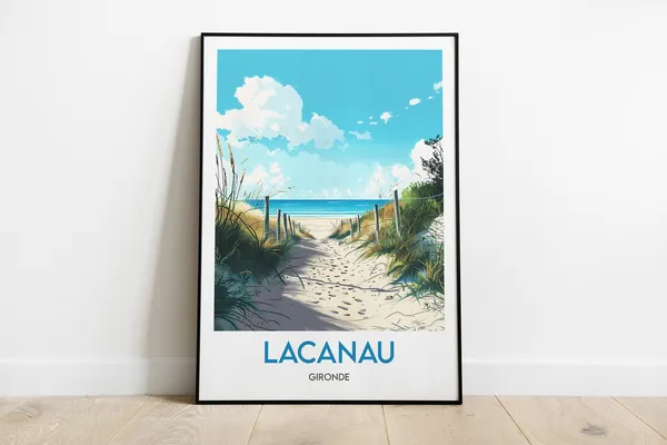 Lacanau Beach Illustration, Gironde Travel Poster