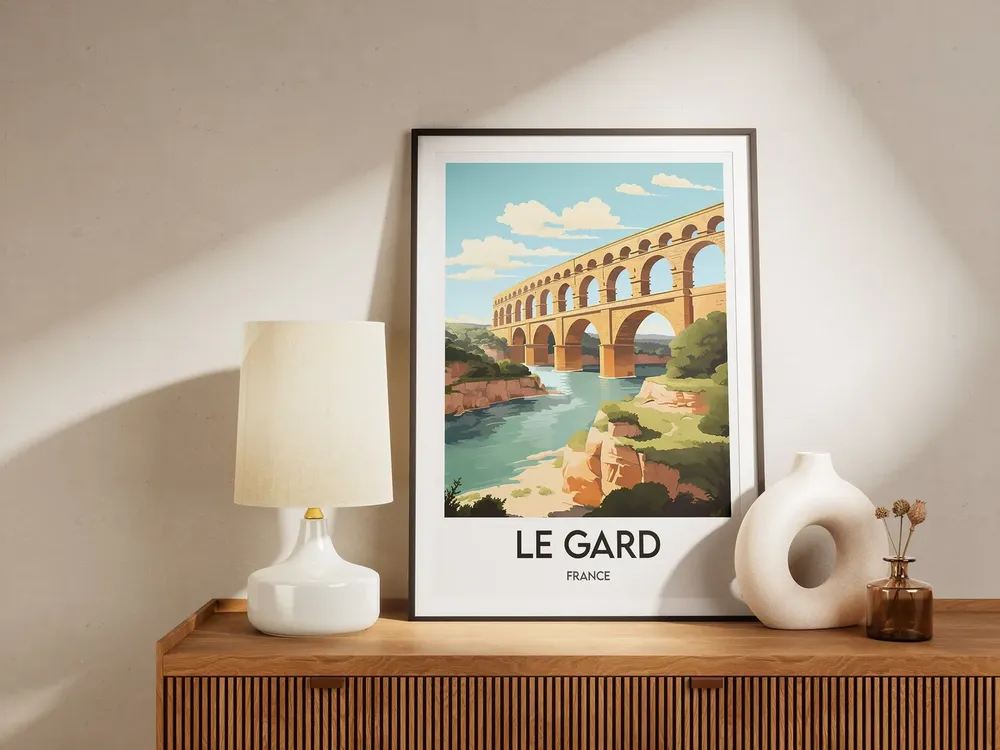 Le Gard France Travel Poster, Pont Du Gard Illustration - Image 2