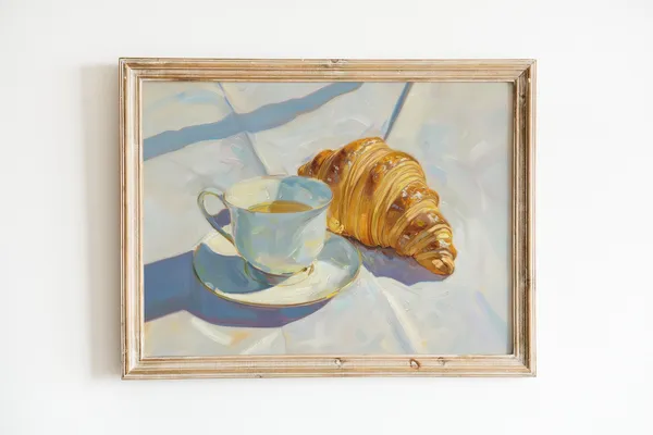 Croissant Painting Kitchen Art Print, Trendy Breakfast