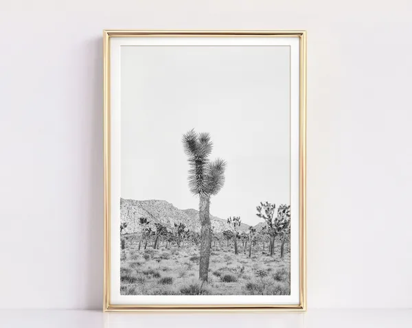 Joshua Tree Cactus Black and White Boho Art Print