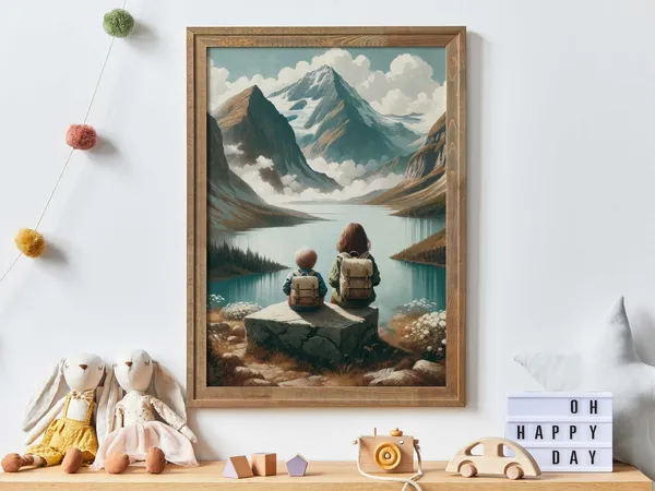 Brother And Sister Mountain Nursery Art Print