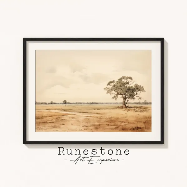 Vintage African Savanna Sketch, Boho Safari Art Print
