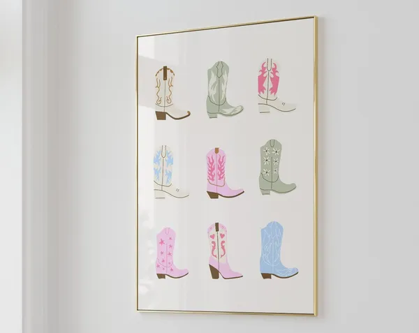 Cowgirl Boot Print Western Bedroom Art Print