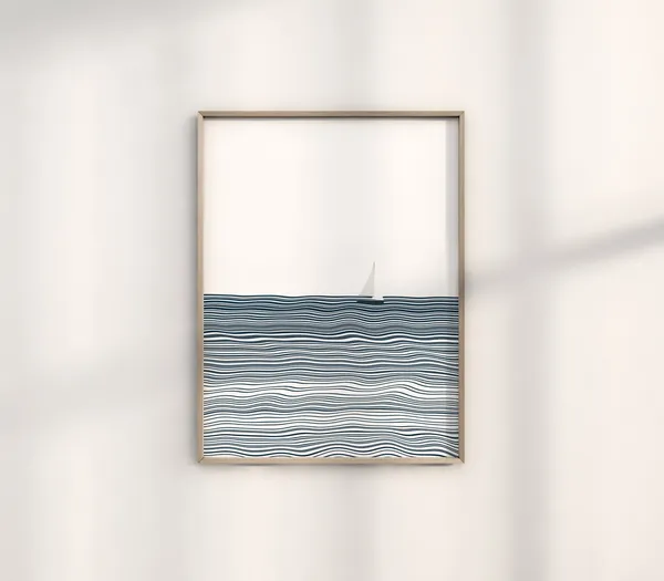 Tiny Sailboat Minimalist Ocean Bathroom Poster