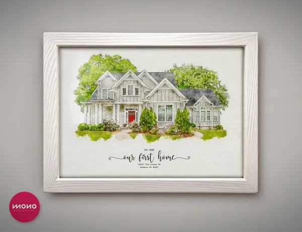 Home Portrait House Painting, Watercolor Art Print