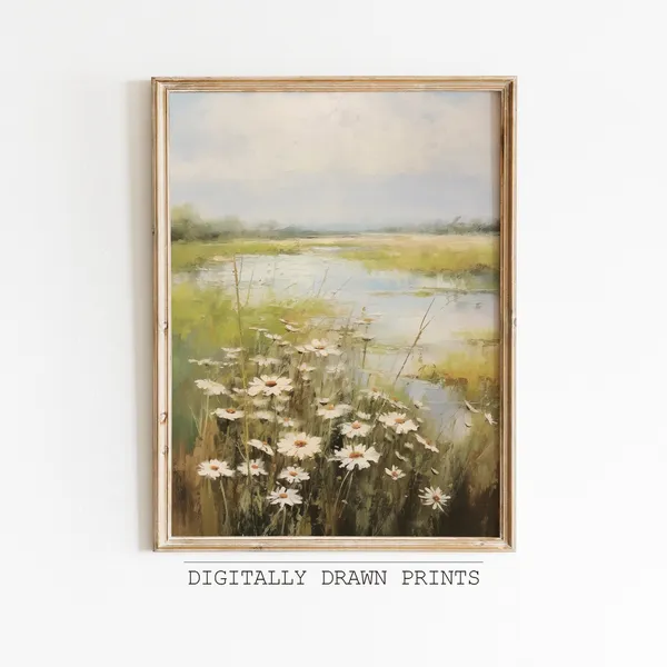 Wildflower Field Vintage Oil Painting Art Print