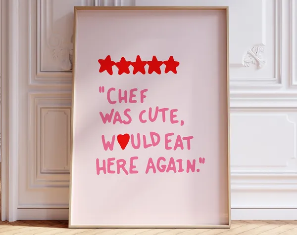 Retro Kitchen Food Decor Art Print, Girly Pink