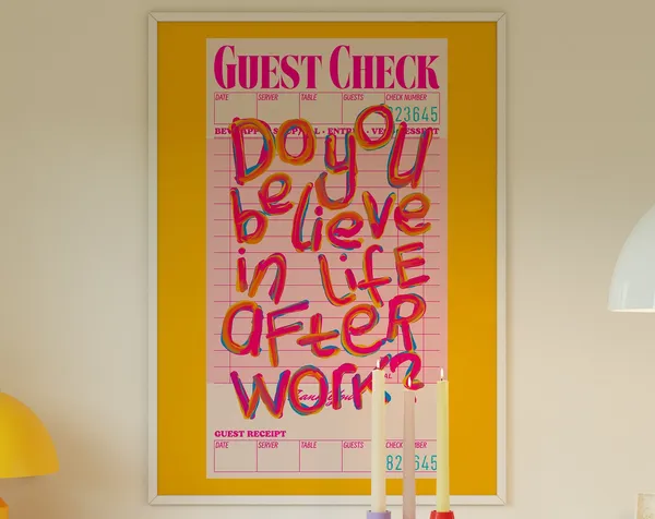Guest Check Motivational Poster, Maximalist Retro Decor