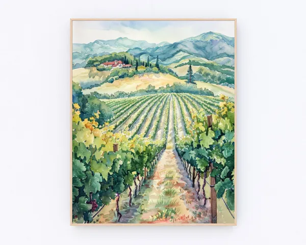 Napa Valley Winery Watercolor Travel Poster, Vineyard