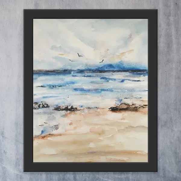 Watercolour Beach And Water Print, Coastal Art Print