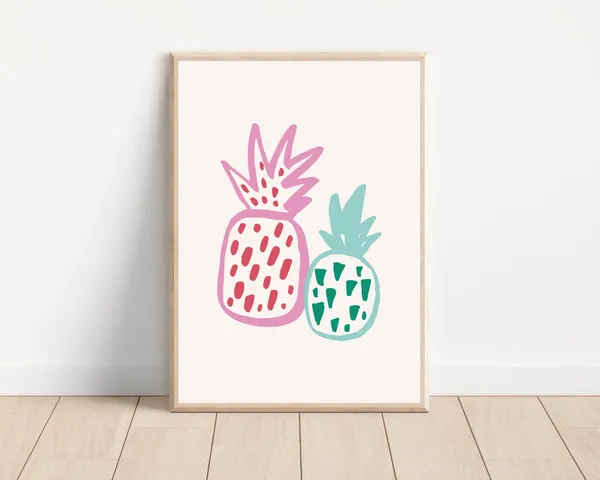 Tropical Pineapple Fruit, Minimalist Kitchen Art Print