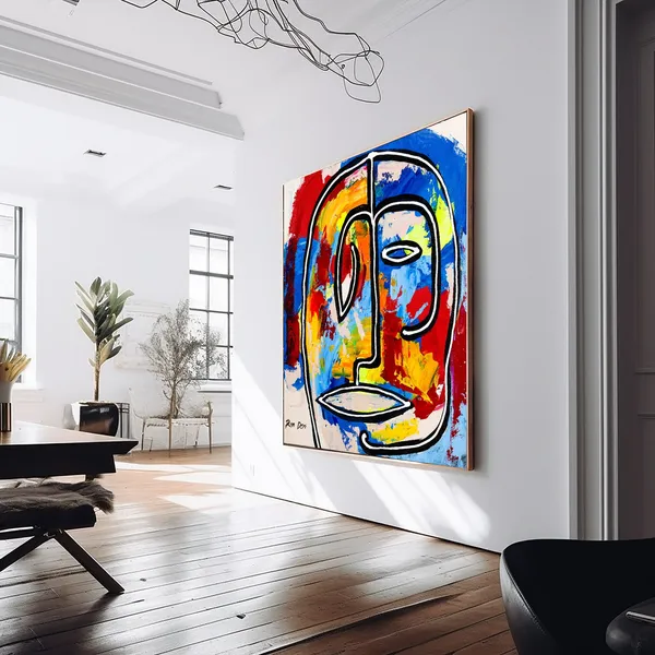 Abstract Face Wall Art Print, Colorful Bedroom Decor