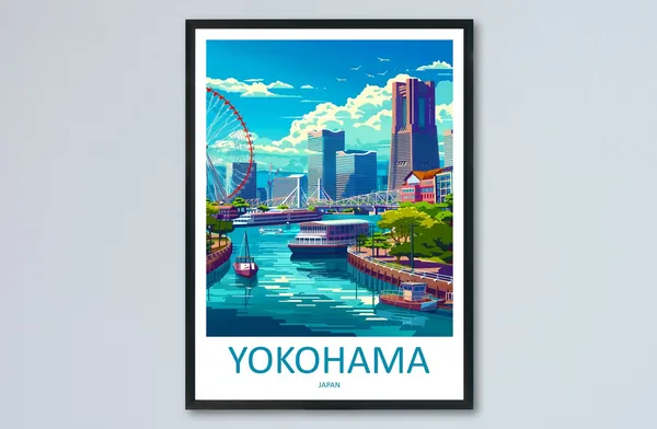 Yokohama Travel Poster, Japan Wall Decor