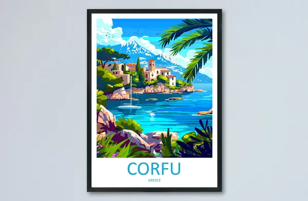 Corfu Travel Poster, Greece Home Decoration