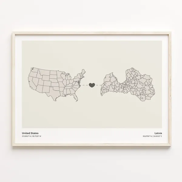 United States To Latvia Minimalist Connection Map Print