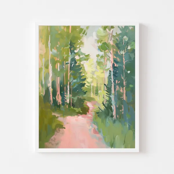Spring Forest Landscape Painting, Pastel Trees Art Print