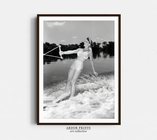 Woman Water Skiing On Lake Vintage 1950s Photo