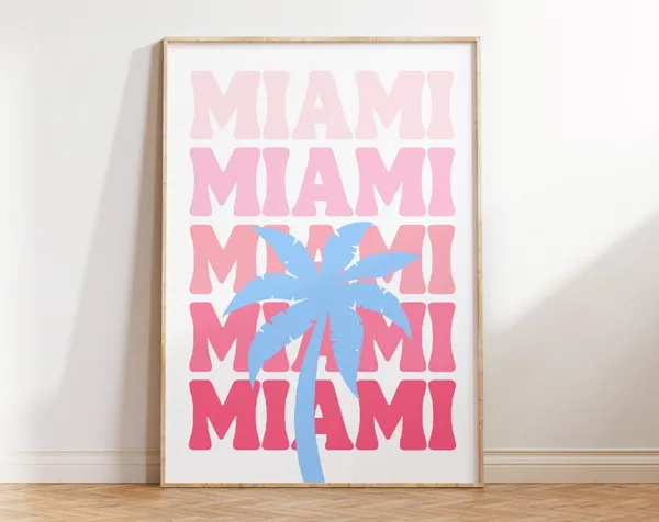 Miami City Travel Poster, Trendy Dorm Room Decor