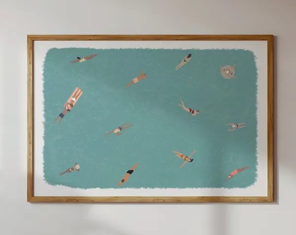 People Swimming In Pool, Minimalist Summer Art Print