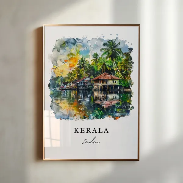 Kerala Travel Poster, Watercolor India Art Print