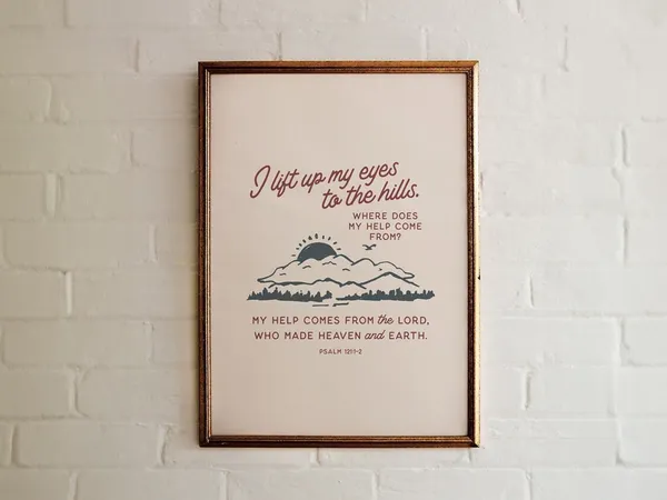 Psalm 121 Vintage Retro Mountain Sketch Art Print