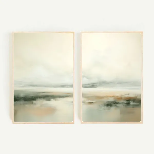 Watercolor Lake Landscape Diptych Art Print