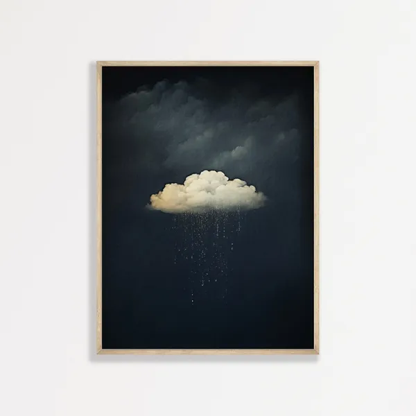 Rain Cloud, Moody Dark Blue Minimalist Poster Print