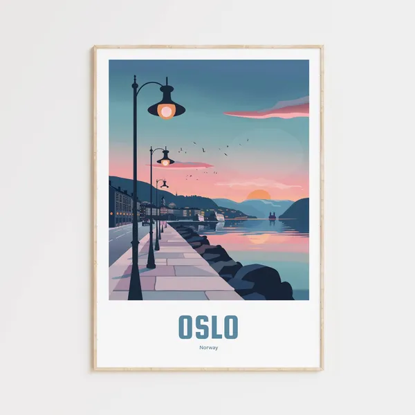 Oslo Vintage Travel Poster, Retro Wall Art Print