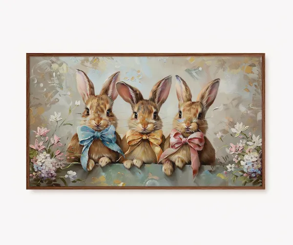 Pastel Easter Bunnies and Bows Art Print
