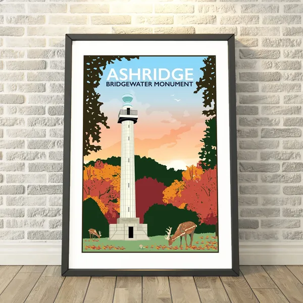 Bridgewater Monument Autumn Travel Poster, Hertfordshire
