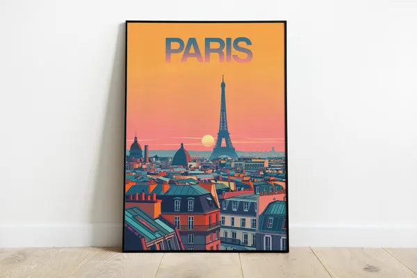 Paris Travel Poster, Colorful Eiffel Tower Art Print