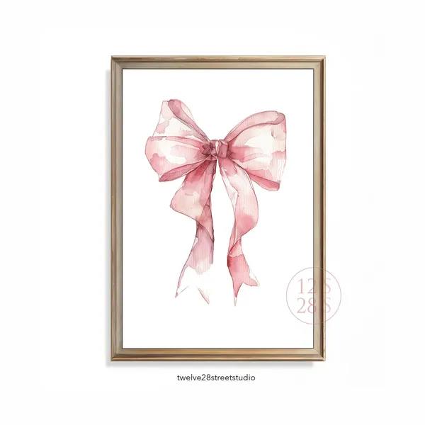 Pink Bow Wall Art, Preppy Coquette Balletcore Art Print