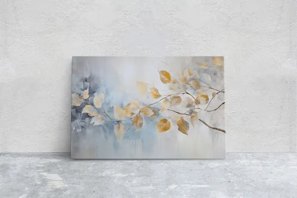 Golden Leaves Rain Floral Art Print, Contemporary