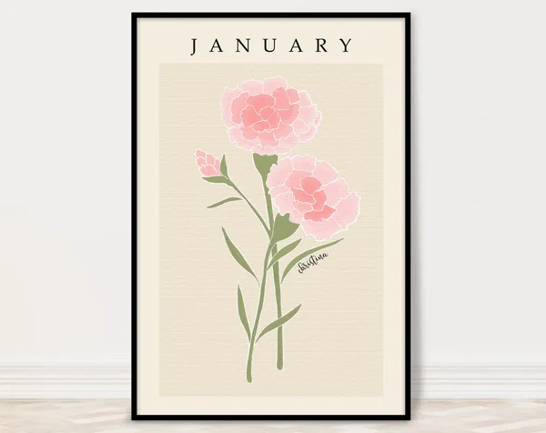 January Carnation Birth Month Flower Art Print