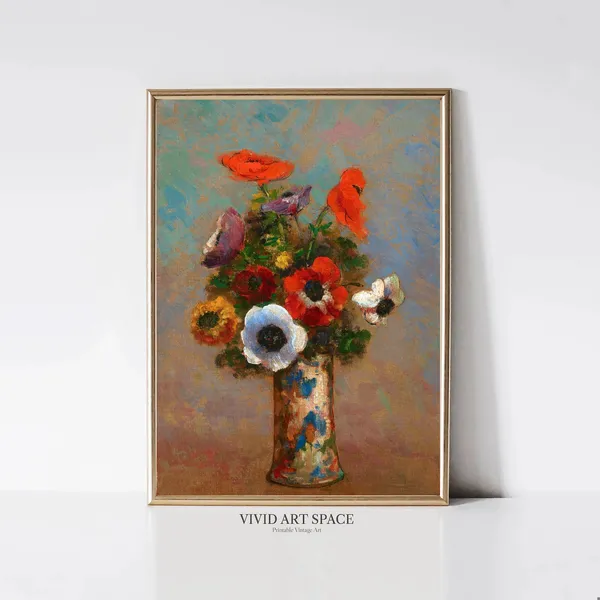 Still Life With Anemones Vintage Floral Art Print