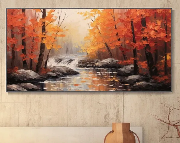 Modern Autumn Forest River Landscape Art Print