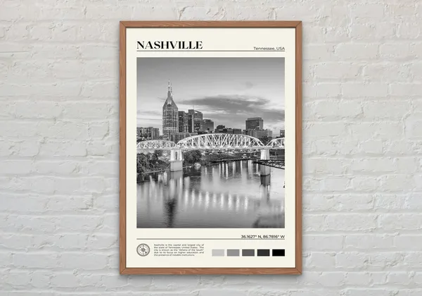 Nashville Black And White Travel Poster Print