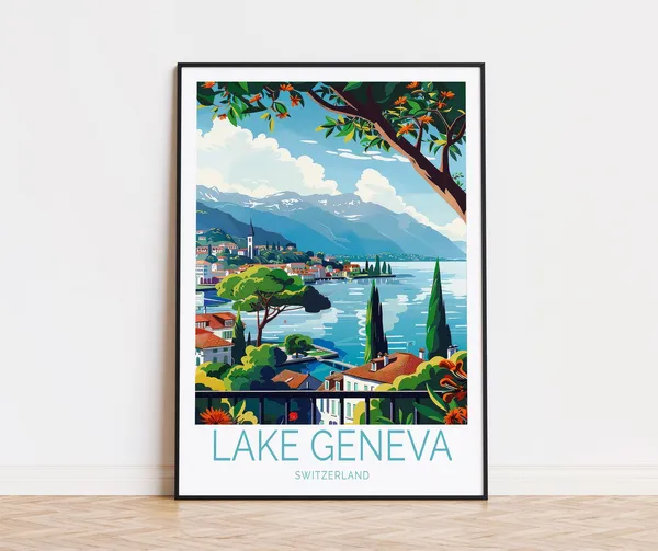 Lake Geneva Travel Poster, Switzerland Wall Art